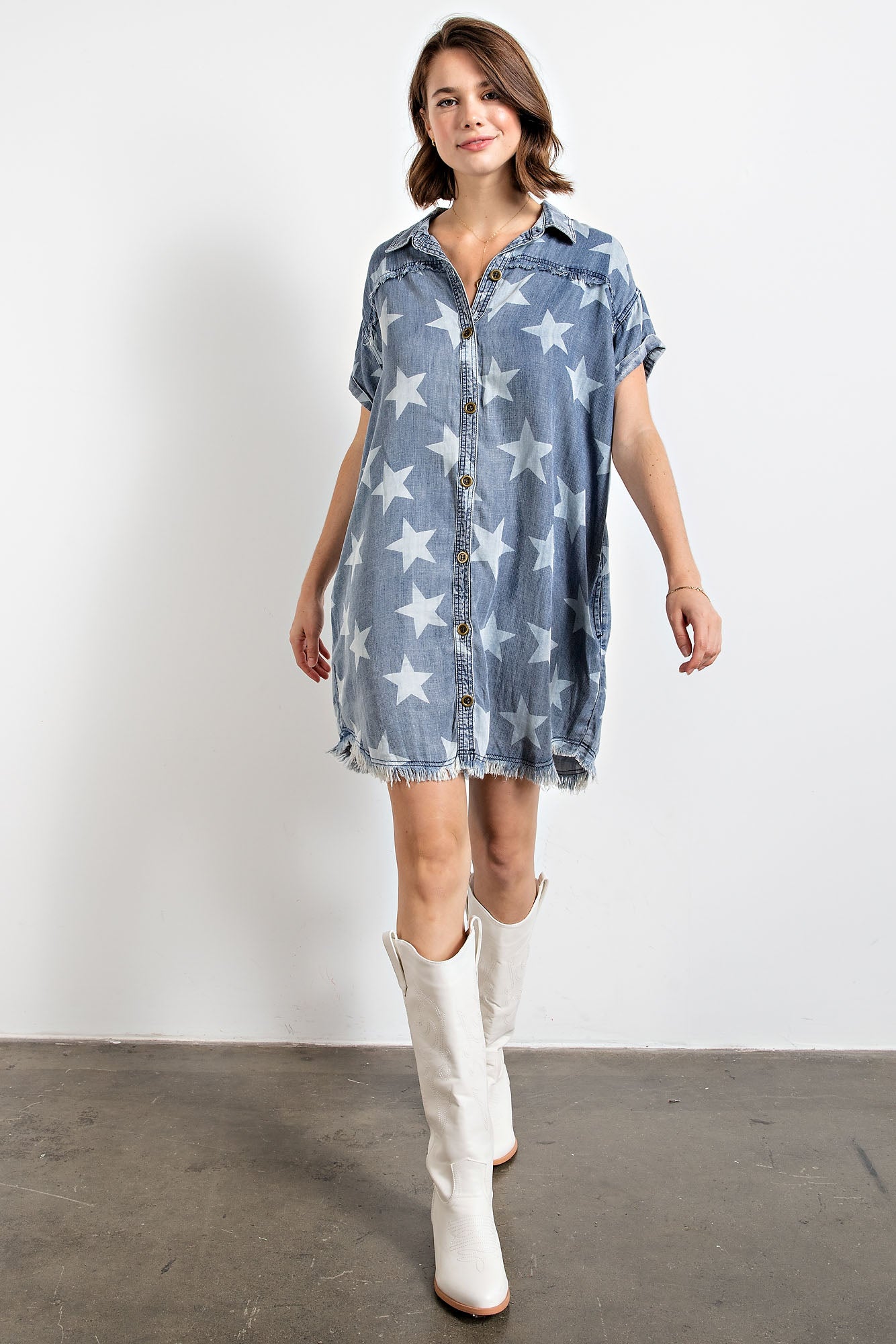 Easel S/S Star Printed Dress ED15973